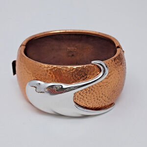 Vintage Monet Hammered Copper Plate Silver Tone Swoosh Cuff Signed Featured 1985